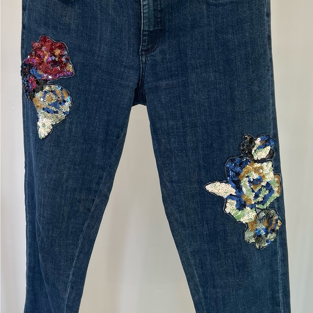 Anthropologie-Pilcro Blue Jeans with Colorful Sequin Accents